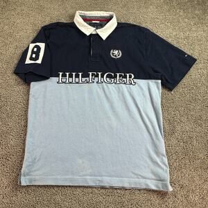 VINTAGE Tommy Hilfiger Polo Mens Extra Large Blue White Rugby Shoulder Pad